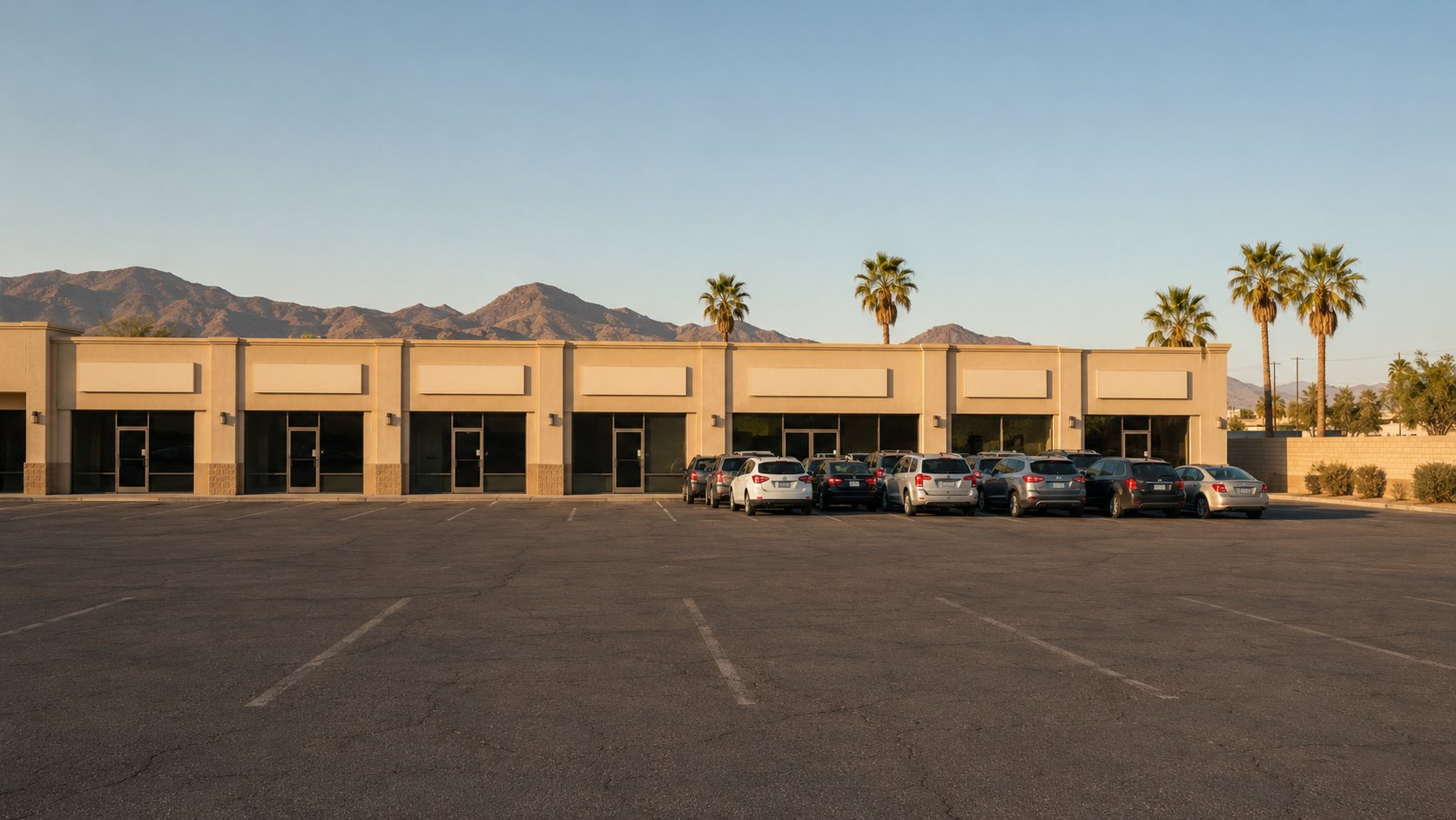 住宅街のstrip mall。個人店は外観では見分けがつかない(イメージ)